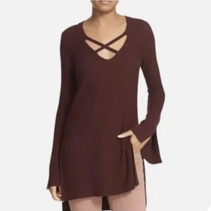 Free People Criss Cross Long Sleeve Tunic Sweater Maroon / burgundy